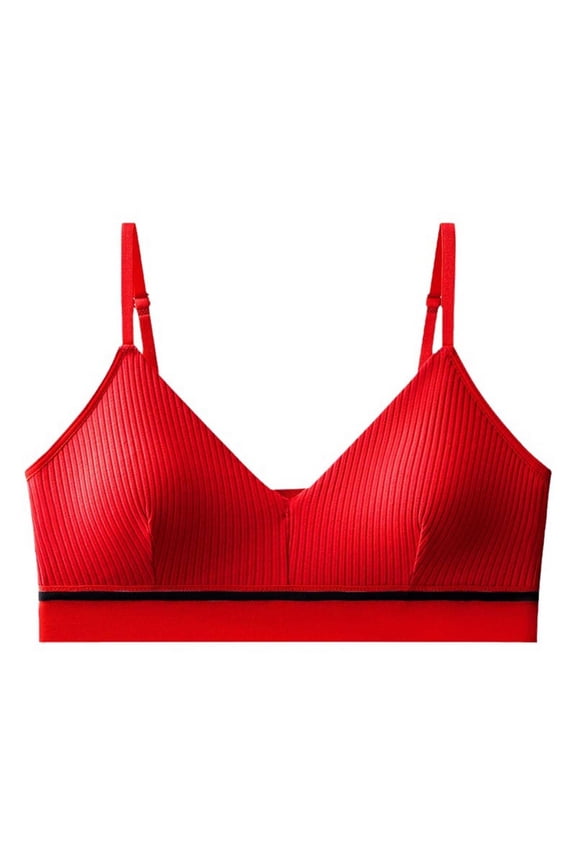 Wireless Bras for Womens Supportive Ribbed Cotton Comfort Regular Straps U-Back Workout Daily Underwear