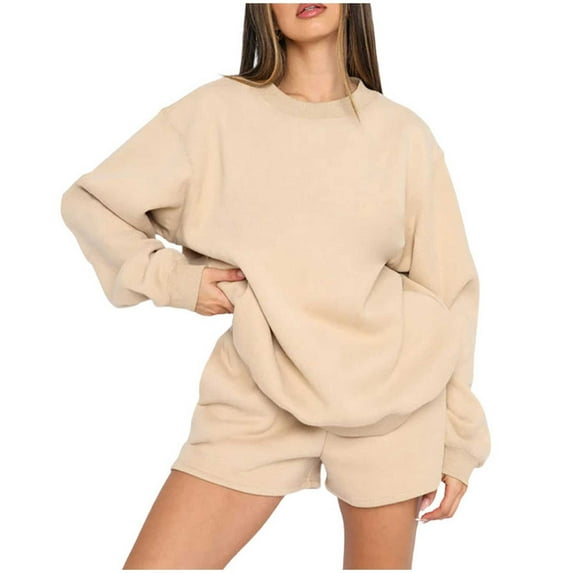 ShomPort Women 2 Piece Outfits Short Set Long Sleeve Oversized Sweatshirt Shorts Sweatsuit Fall Clothes