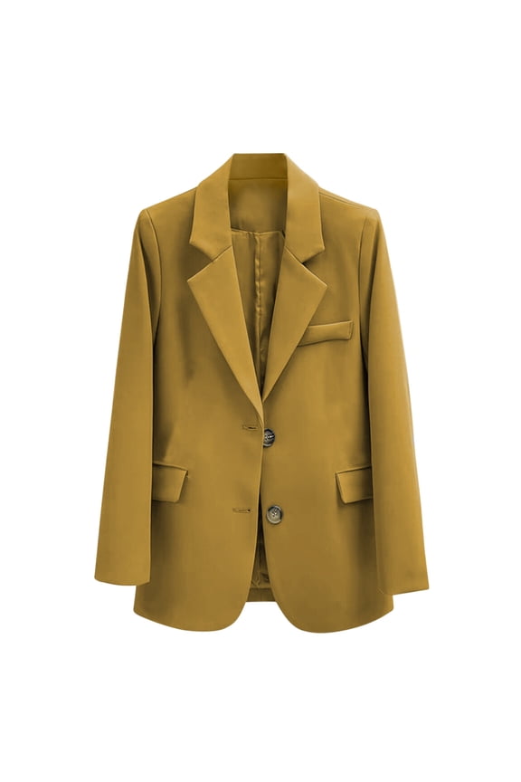 Women Blazer Casual Work Croppped Cardigan Lightweight Button Front Business Blazer Jacket (Yellow 3)