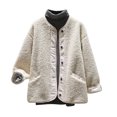 thumbnail image 1 of ShomPort Women Button up Fleece Jackets Winter Solid Color Long Sleeve Fuzzy Warm Coat with Pockets, 1 of 7