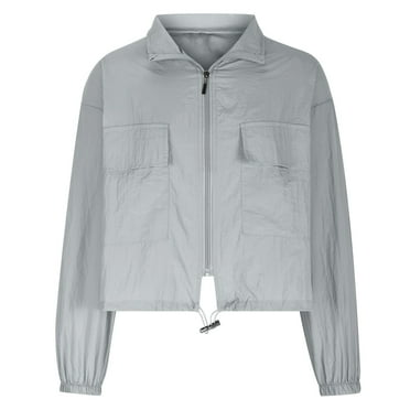 ShomPort Women Casual Cropped Jackets Zip Up Stand Collar Lightweight Short Utility Coat with Pockets