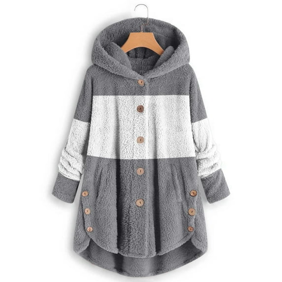 ShomPort Women Casual Double Fleece Fuzzy Sweatshirt Long Sleeve Buttons Pullover Cute Hoodies Coat