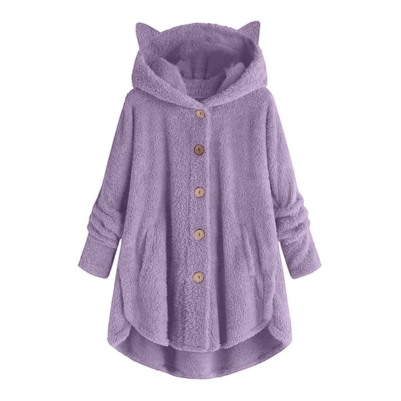 ShomPort Women Casual Double Fleece Fuzzy Sweatshirt Long Sleeve Buttons Pullover Cute Hoodies Coat