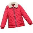 thumbnail image 1 of ShomPort Women Casual Jackets Quilted Lightweight Fleece Lapel Coats Hoodie Fuzzy Coat Outwear (Red), 1 of 2