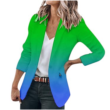 ShomPort Women Casual Long Sleeve Lapel One Button Slim Gradient Color Business Suit Work Office Blazer Jacket