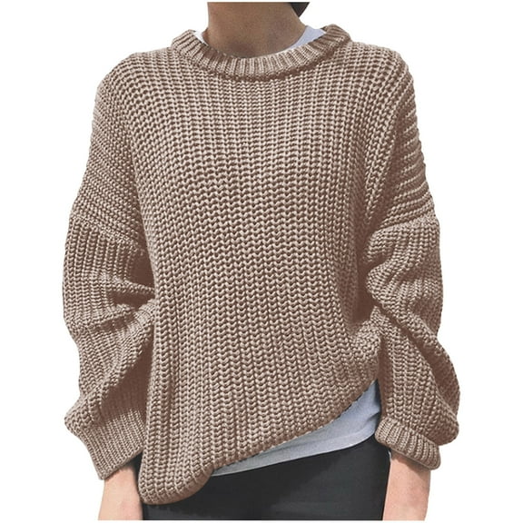 ShomPort Women Crochet Knit Pullover Tops Solid Color Long Sleeve Crewneck Sweaters Jumper Tops