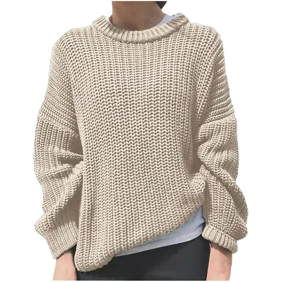 ShomPort Women Crochet Knit Pullover Tops Solid Color Long Sleeve Crewneck Sweaters Jumper Tops