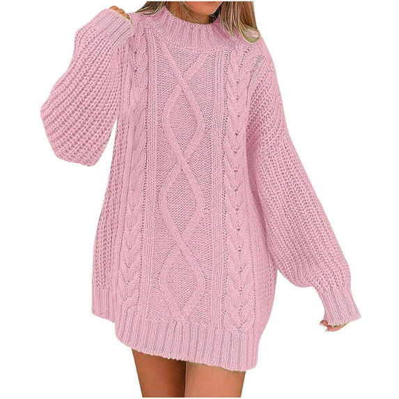 ShomPort Women Fall Casual Crewneck Long Sleeve Oversized Knit Chunky Pullover Sweater Mid Dresses