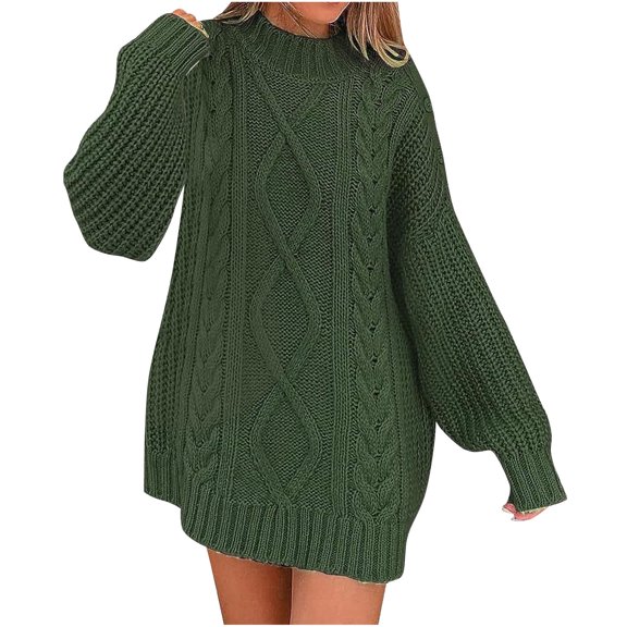 ShomPort Women Fall Casual Crewneck Long Sleeve Oversized Knit Thick Pullover Sweater Mid Dresses