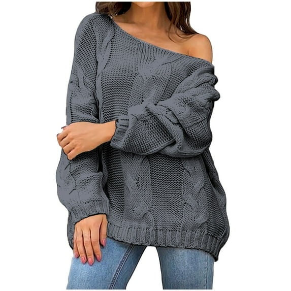 ShomPort Women Fall Fashion Crochet Sweater off the Shoulder Long Sleeve Casual Loose Pullover