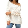 thumbnail image 1 of ShomPort Women Fall Fashion Crochet Sweater off the Shoulder Long Sleeve Casual Loose Pullover, 1 of 6