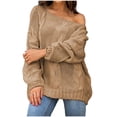 thumbnail image 1 of ShomPort Women Fall Fashion Crochet Sweater off the Shoulder Long Sleeve Casual Loose Pullover, 1 of 6