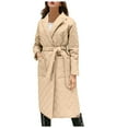 thumbnail image 1 of ShomPort Women Full Length Puffer Jacket with Belt Spring and Winter Fashion Warm Quilted Long Padded Coat (Khaki), 1 of 4
