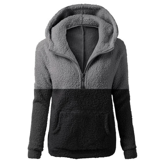 ShomPort Women Fuzzy Jacket Full Zip Color Block Coat with Pockets Fleece Lined Warm Winter Casual Outfits