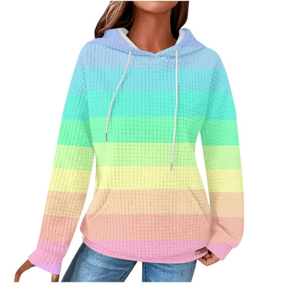 ShomPort Women Hoodies Sweatshirt Long Sleeve Drawstring Color Block Pullover Sweatshirt with Pocket