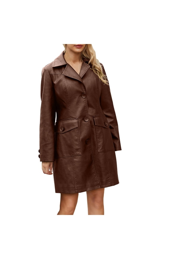 Women Leather Blazer Jackets Fall Winter Fashion Coat Leather Button up Long Coat