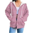 thumbnail image 1 of ShomPort Women Striped Hoodie Long Sleeve Zip up Jacket Drawstring Casual Fall Sweatshirt with Pocket, 1 of 6