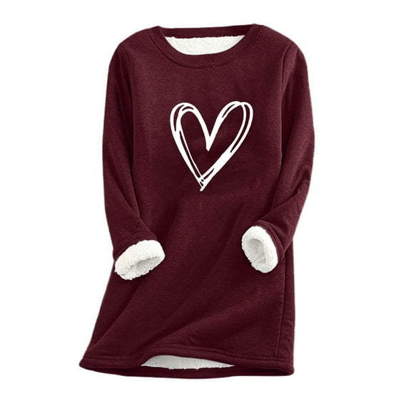 ShomPort Women Warm Fleece Lined Tops Soft Sweatshirt Pullover Round Neck Solid Color Loungewear