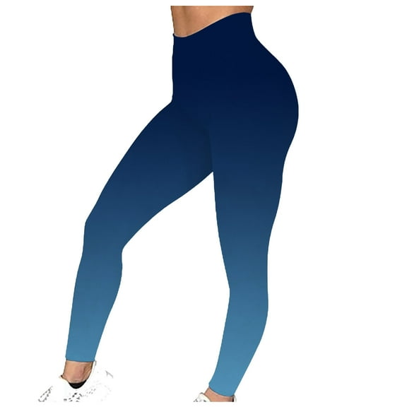 ShomPort Women Yoga Pants Gradient Color Elastic High Waist Skinny Leggings Soft Workout Running Workout Trouser