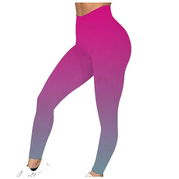 ShomPort Women Yoga Pants Gradient Color Elastic High Waist Skinny Leggings Soft Workout Running Workout Trouser