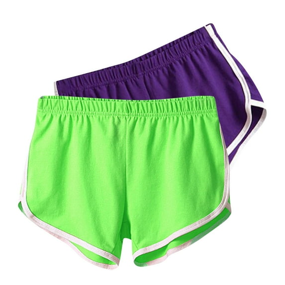 ShomPort Women's 2 Pack Yoga Shorts Summer Trendy Multicolor Elastic Waist Running Workout Gym Athletic Shorts