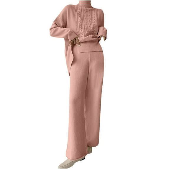ShomPort Women's 2 Piece Knit Sets Long Sleeve Pullover Sweater Tops Wide Leg Pant Lounge Outfits