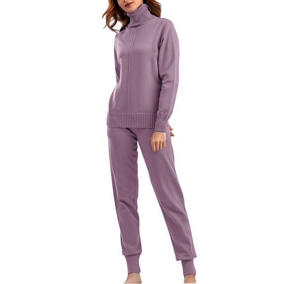 ShomPort Women's 2 Piece Outfits Fall Sweater Sets Long Sleeve Knit Pullover and Wide Leg Pants Lounge Sets