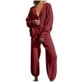 thumbnail image 1 of ShomPort Women's 2 Piece Outfits Sweater Sets Oversized Knit Cardigan and High Waisted Baggy Pants Loose Lounge Sets (Red), 1 of 8