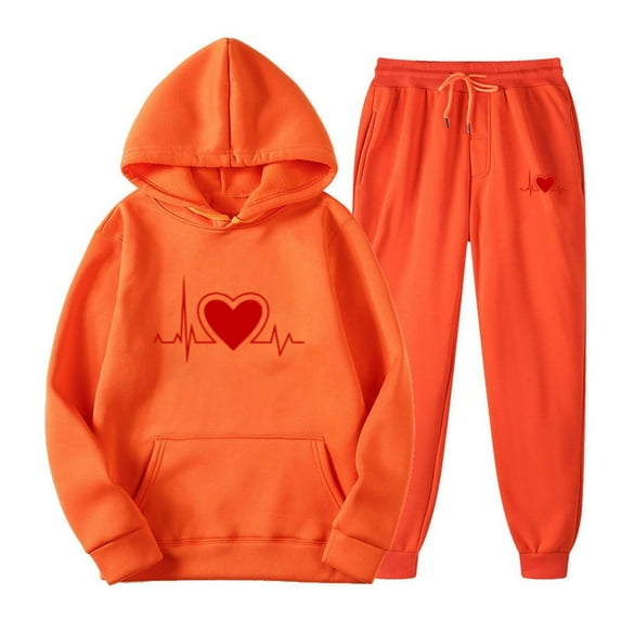 ShomPort Women's 2 Piece Outfits Sweatshirt Hoodies with Drawstring Long Pants Tracksuit Lounge Set (Orange)