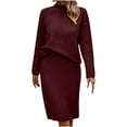 thumbnail image 1 of ShomPort Women's 2 Piece Skirt Outfits Long Sleeve Knit Pullover Bodycon Midi Skirt Fall Winter Sweater Dresses Set, 1 of 5