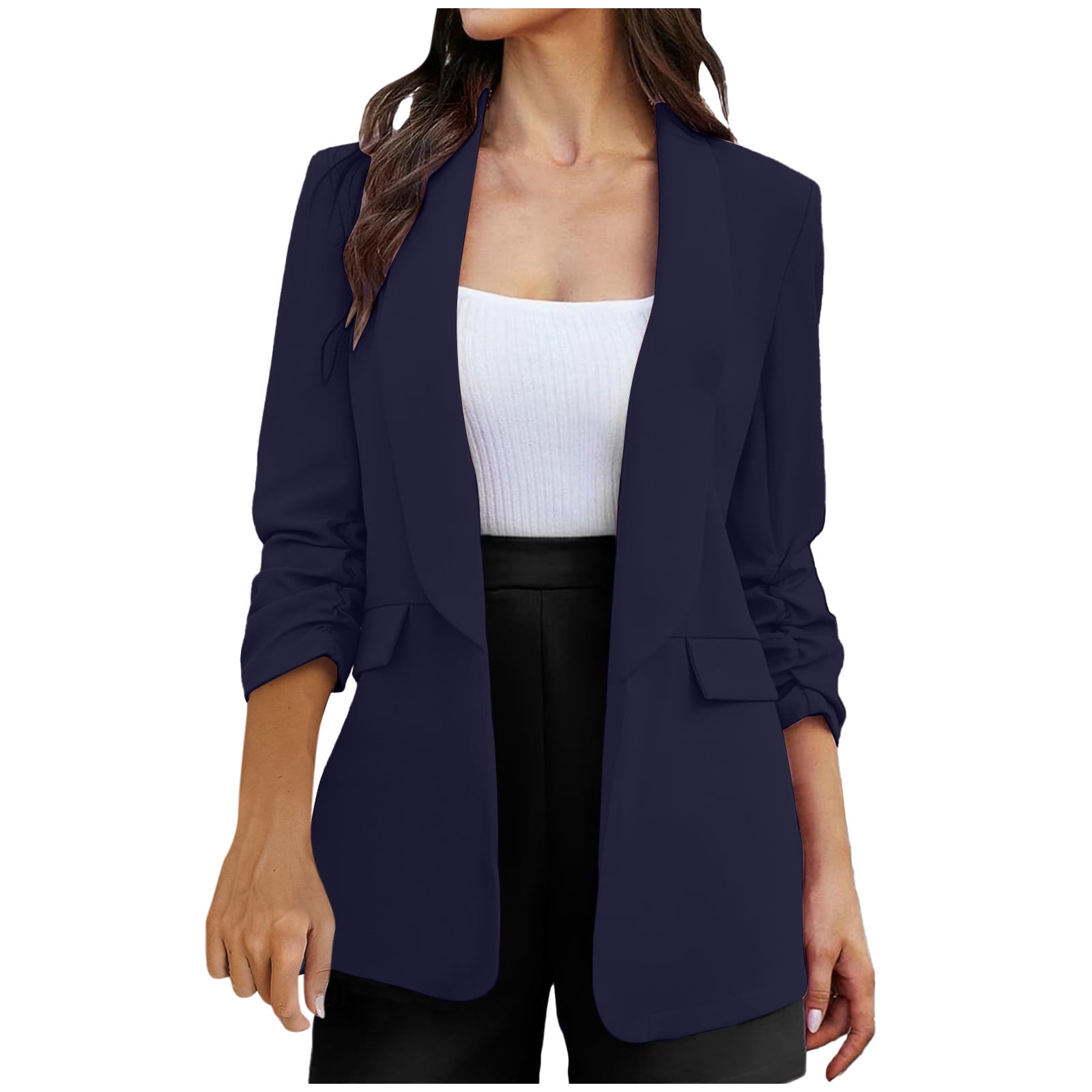 FULBHPRINT Elegant Women Spring Casual Blue Blazer Metal Buttons Long  Sleeve Lightweight Work Office Jackets at  Women's Clothing store