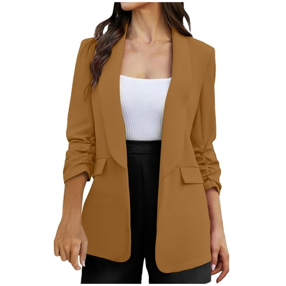 ShomPort Women's Casual Blazer Jackets Rolled Long Sleeve Lapel Open Front Work Office Blazers with Pockets