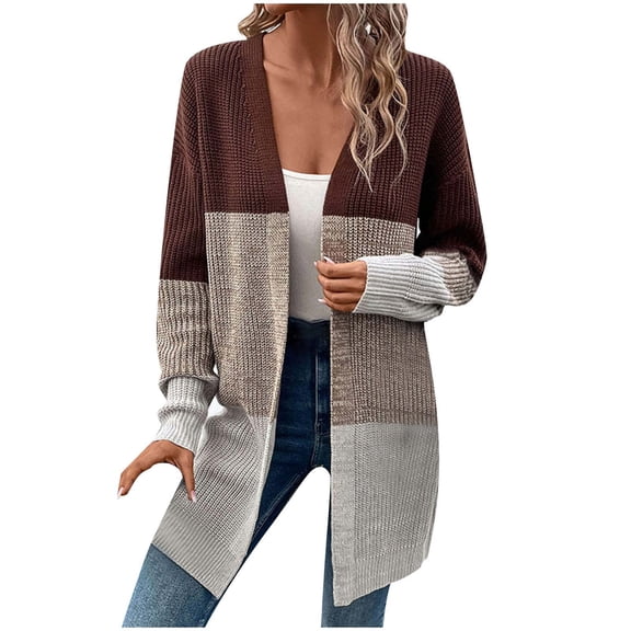 ShomPort Women's Fall Fashion Long Sleeve Knit Cardigan Open Front Sweater Coat with Pockets