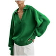 thumbnail image 1 of ShomPort Women's Fall Lapel Collar V-Neck Long Sleeve Knit Loose Casual Pullover Solid Color Shirt Tops, 1 of 7