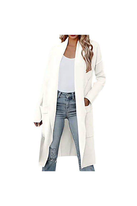 Women's Fall Long Sleeve Draped Open Front Overcoat Casual Oversized Long Cardigan Jacket with Pockets