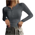thumbnail image 1 of ShomPort Women's Fall Long Sleevet Shirts Button Ribbed Knit Slim Basic Tunic Tops Shirts Blouse, 1 of 7