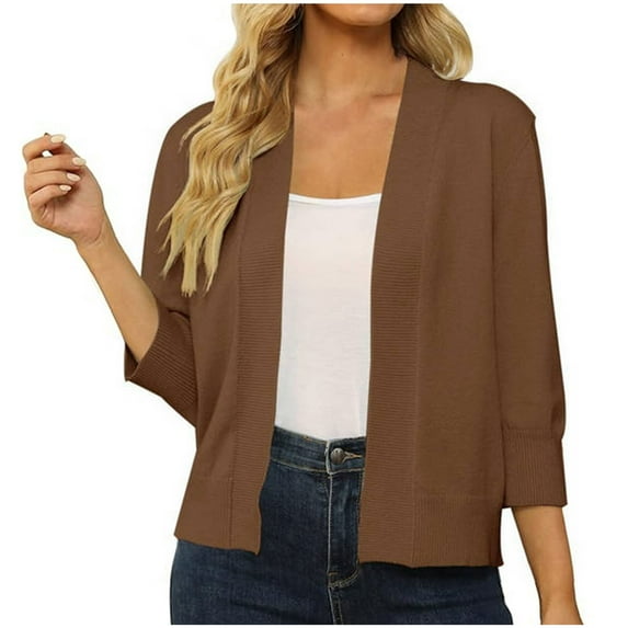 ShomPort Women's 3/4 Sleeve Cardigan Casual Front Open Knit Sweater Shrug Solid Color Outerwear