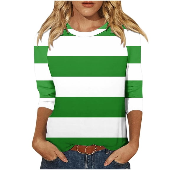 ShomPort Women's 3/4 Sleeve Crewneck Sweatshirts Color Blocked Striped Pullover Shirts Fall Casual Fashion Tunics Top