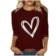 thumbnail image 1 of ShomPort Women's 3/4 Sleeve Fashion Crew Neck Tops Valentine's Day Print Pullovers Summer, 1 of 3