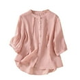 thumbnail image 1 of ShomPort Women's 3/4 Sleeve Shirts Summer Breathable Cotton Linen Blouses Loose Collared Button Up Tops, 1 of 8