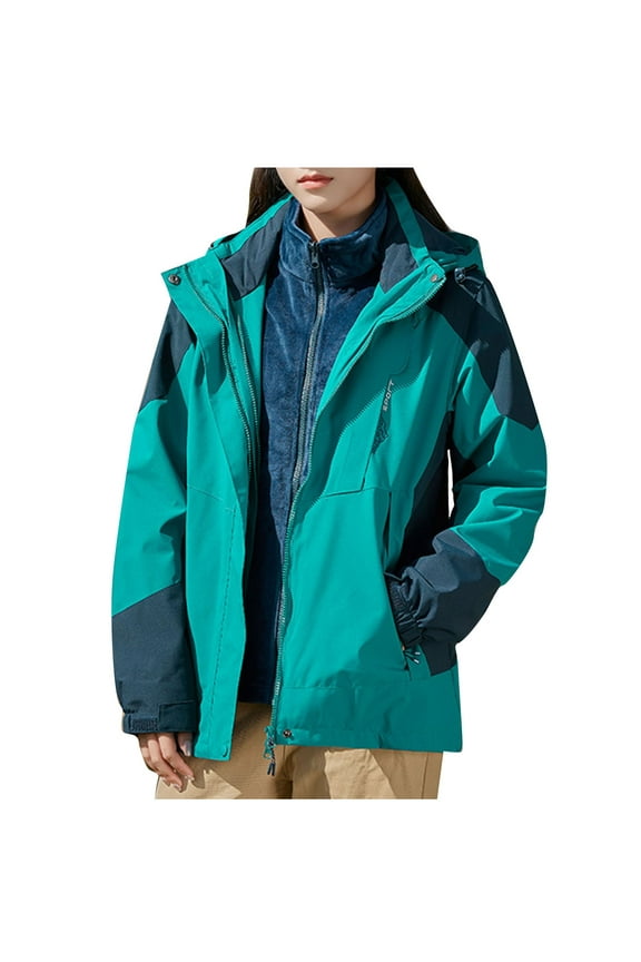 Women's 3-in-1 Ski Outdoor Jacket with Removable Hood Windproof Snowboarding with Inner Warm Fleece Coat