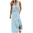 thumbnail image 1 of ShomPort Women's Boho Maxi Vacation Dress Summer Sleeveless Lace Splicing V-Neck Side Split Sundresses S-5XL, 1 of 5