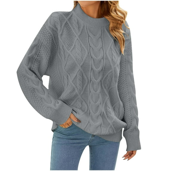 ShomPort Women's Cable Knit Long-Sleeve Crewneck Sweaters Fall Solid Color Warm Winter Pullover