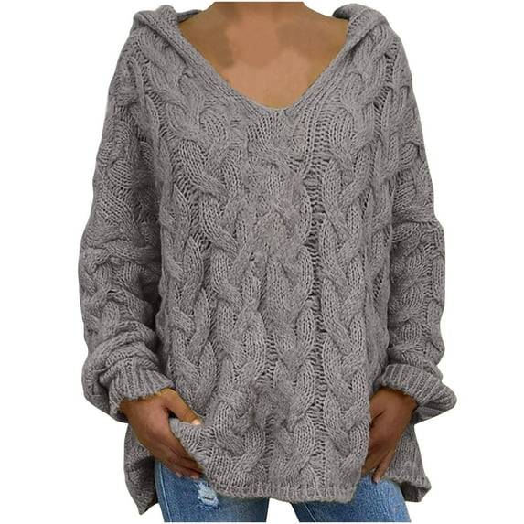 ShomPort Women's Cable Knit Sweater V-Neck Long Sleeve Pullover Fall Winter Warm Sweaters Jumper