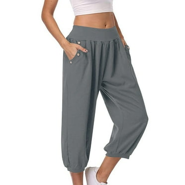 ShomPort Women's Capri Pants Summer Casual Elastic Waist Baggy Cropped Pants with Pockets