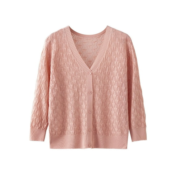 ShomPort Women's Cardigans Knit Hollow Out Button Down Tops Lightweight Long Sleeve Shrug for Dresses