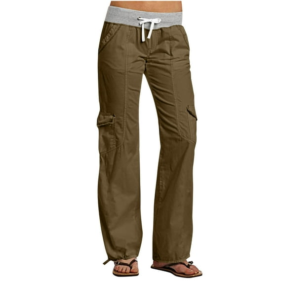 ShomPort Women's Cargo Pants for Women Casual Drawstring Elastic Waist Wide Leg Pants with Pockets