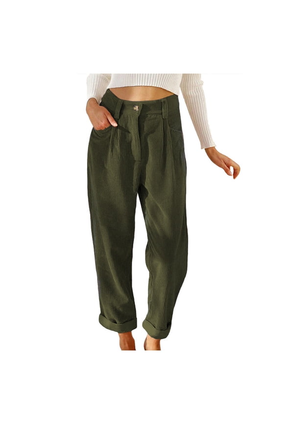 Women's Casual Corduroy Pants, Elastic Waistband Comfy Loose Trousers with Pockets