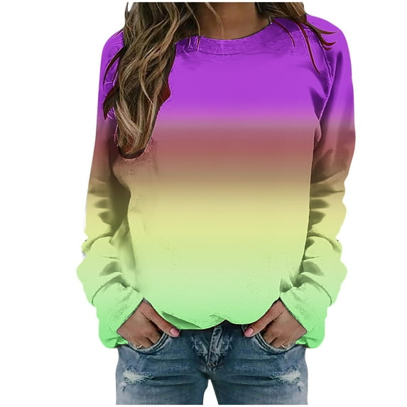ShomPort Women's Casual Long Sleeve Gradient Color Tops Crewneck Sweatshirts Cute Loose Pullover