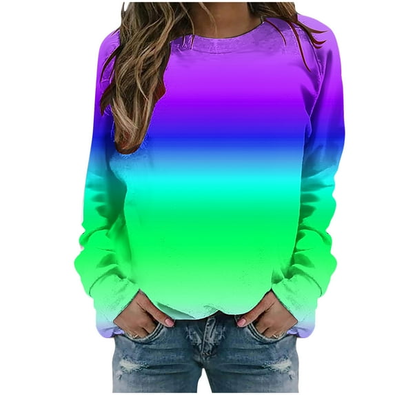 ShomPort Women's Casual Long Sleeve Gradient Color Tops Crewneck Sweatshirts Cute Loose Pullover